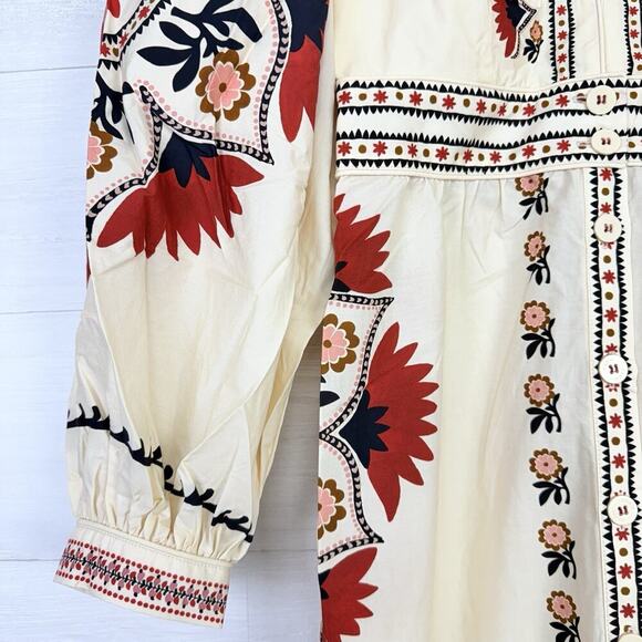 NWT Farm Rio Mandala Floral Maxi Dress Size XS Cream Balloon Sleeves Cottagecore - Picture 5 of 16